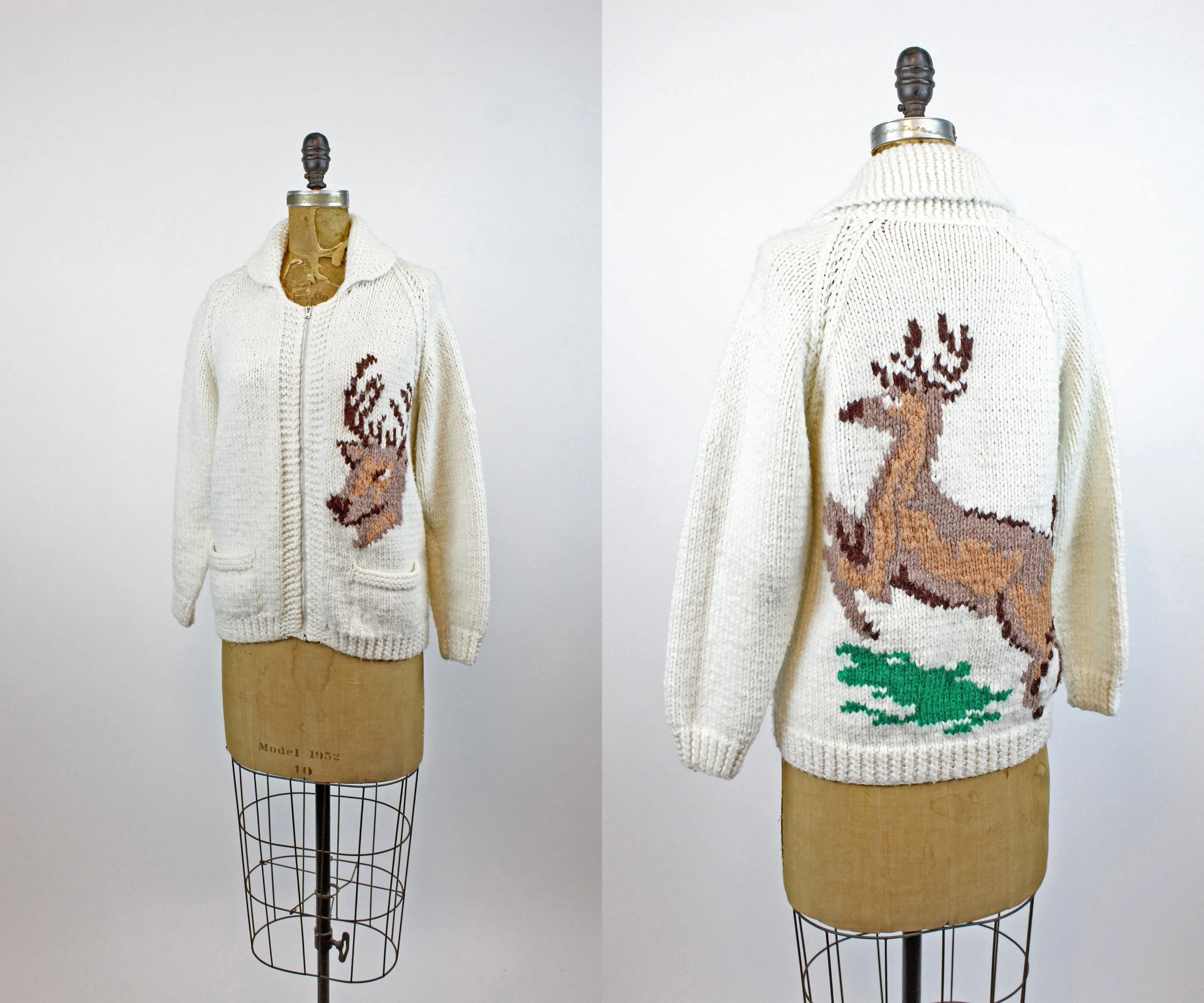 1960s Cowichan KNIT DEER cardigan sweater small medium | new fall