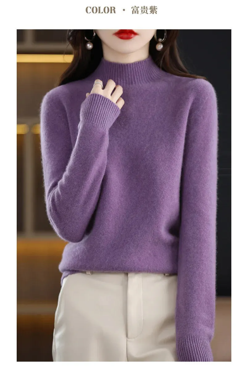 Autumn Winter Women Sweater Korean Fashion Warm Bottoming Shirts Half High Collar Basic Knitwear Solid Long Sleeve Pullovers