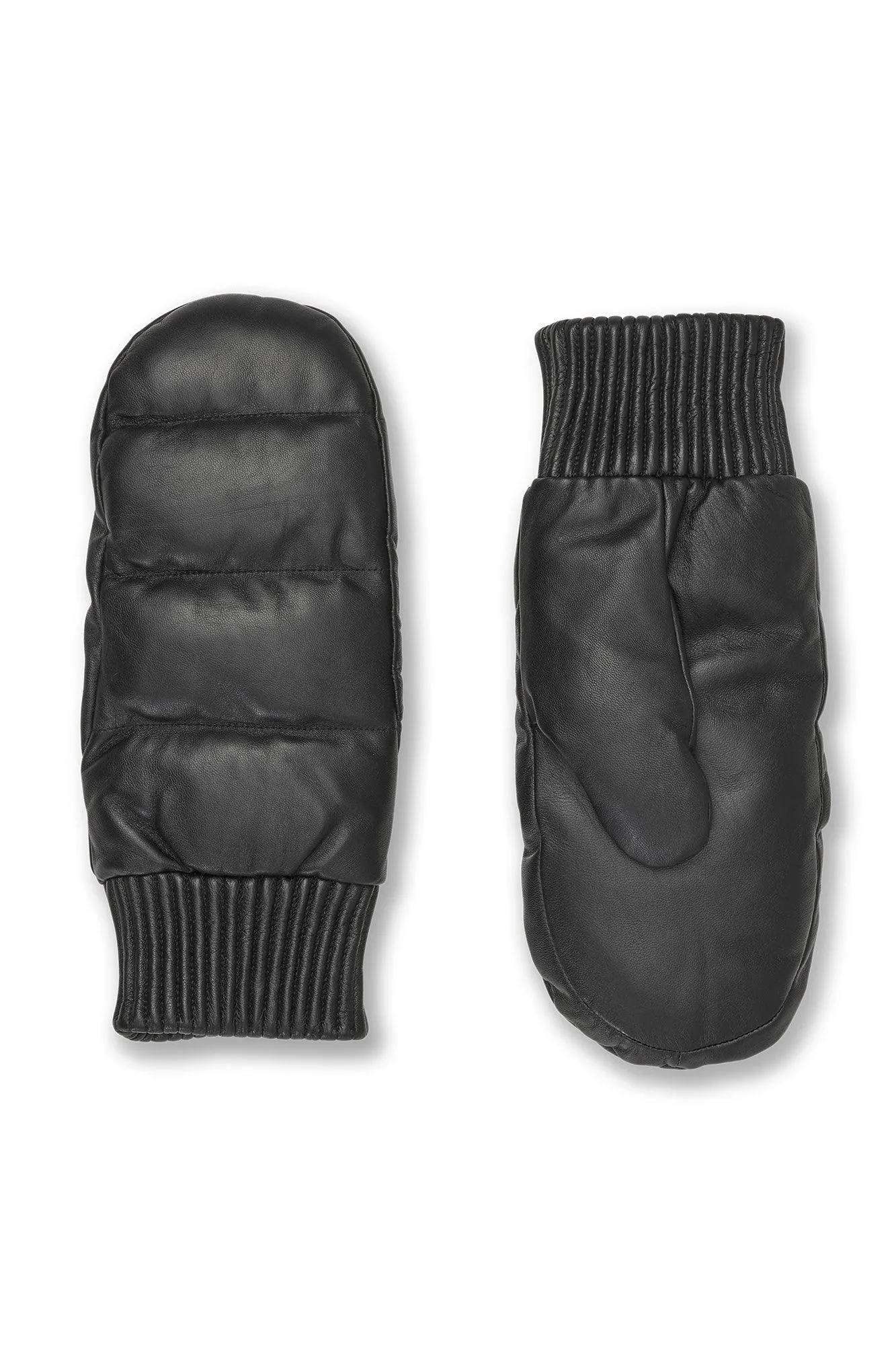 Avery Padded Black Leather Mittens