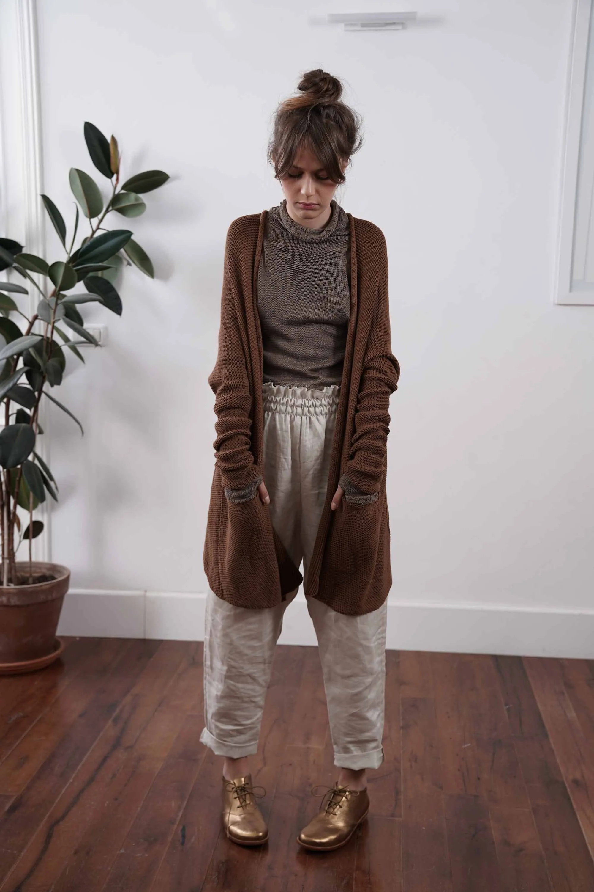 Big Chunky Oversize Soy Coat Sweater with pockets - Cognac Brown