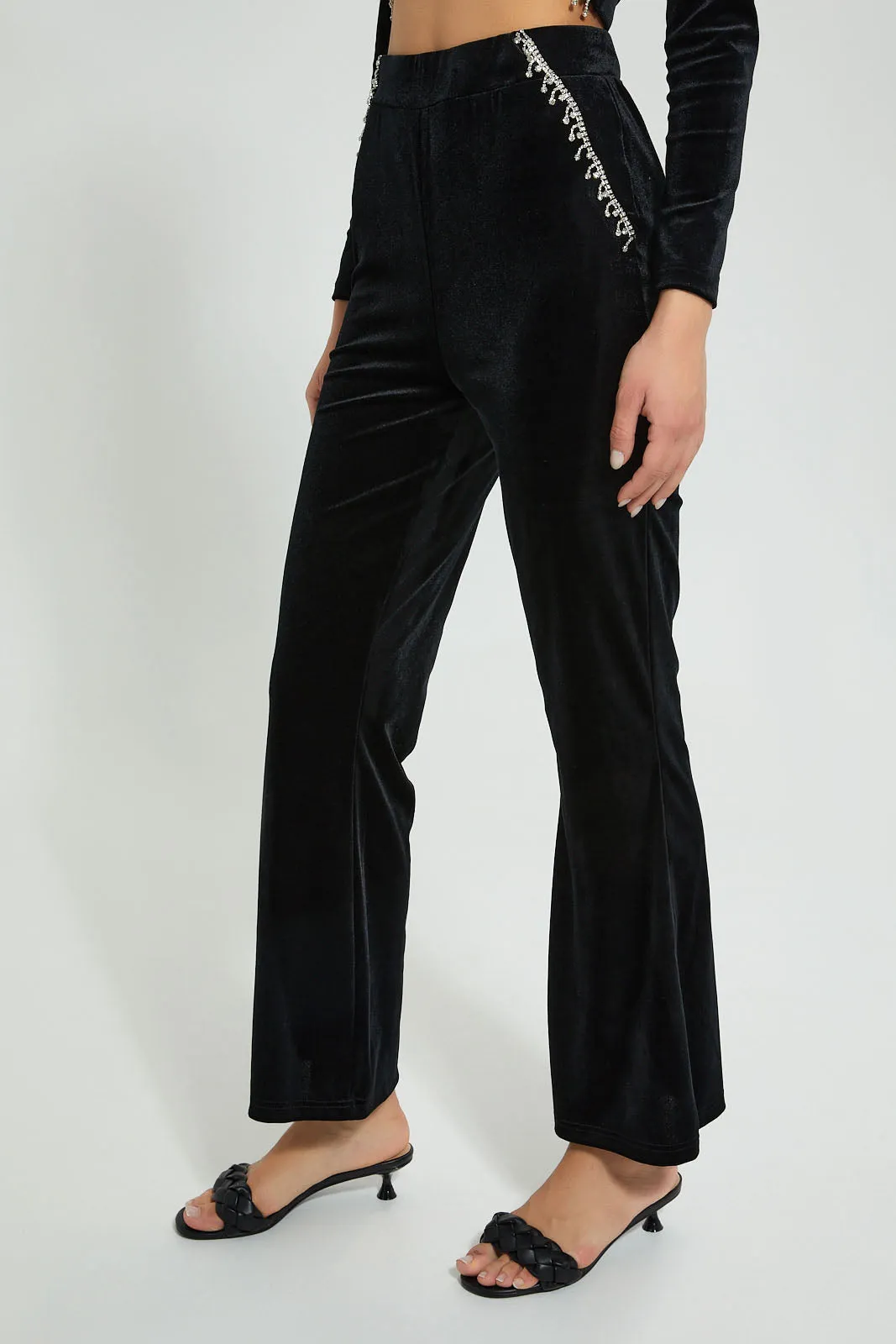 Black Trim Detail Wide Leg Trouser