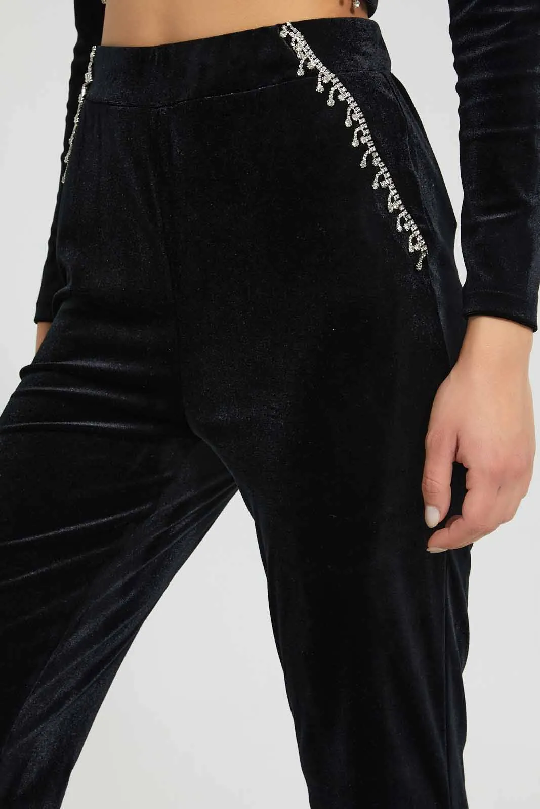 Black Trim Detail Wide Leg Trouser