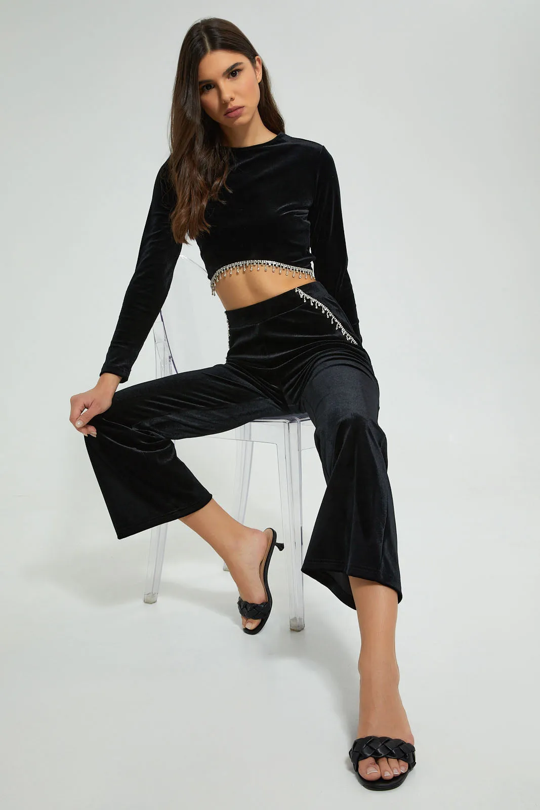 Black Trim Detail Wide Leg Trouser