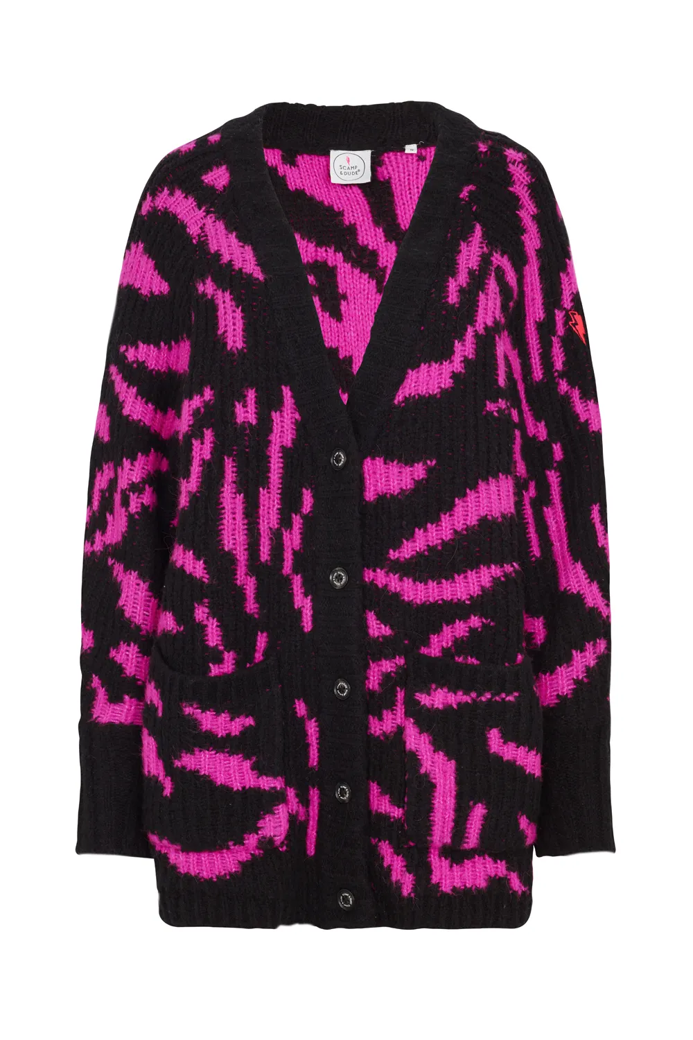 Black with Pink Zebra Chunky Rib Cardigan