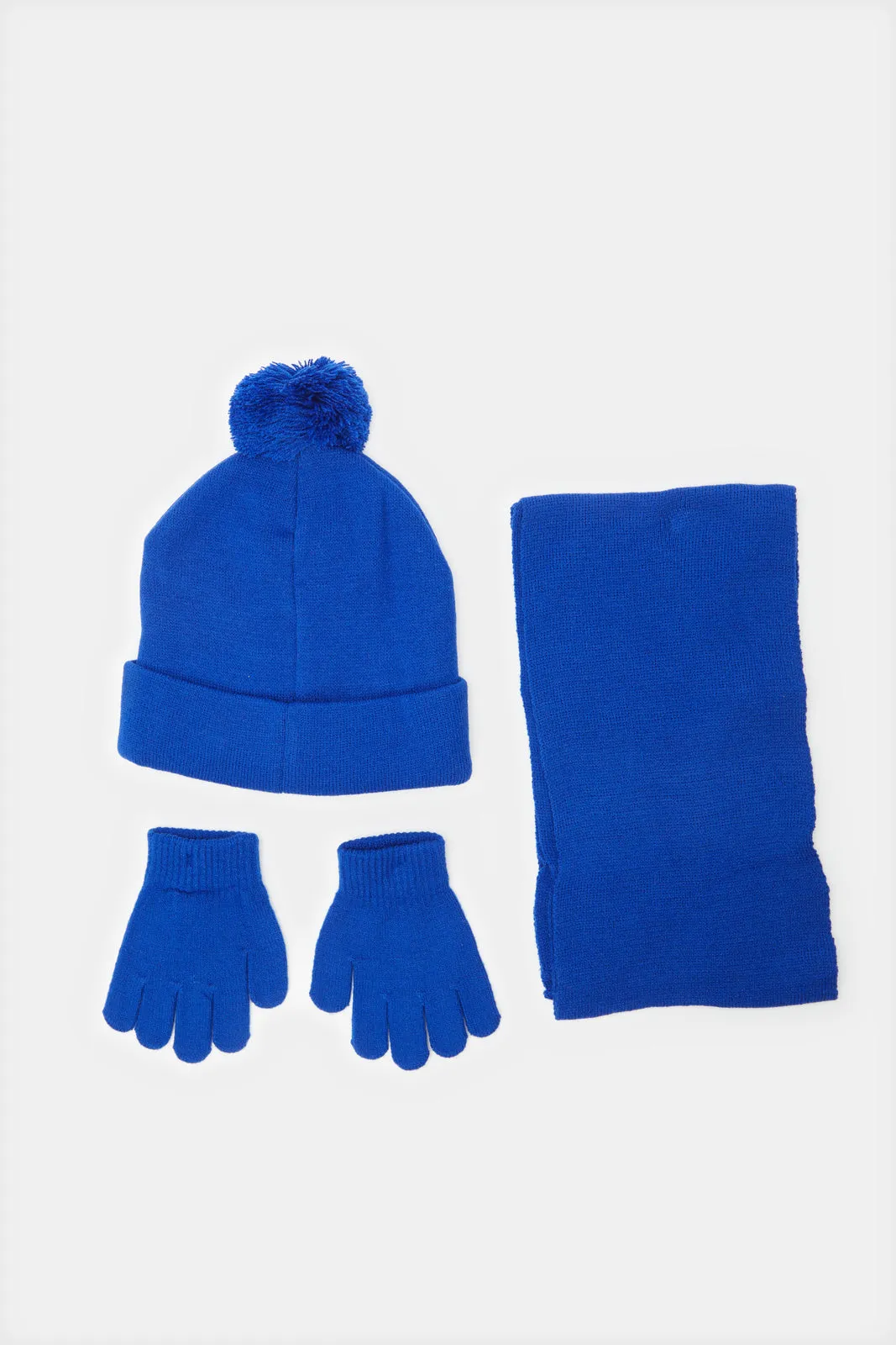 Boys Blue Sonic Knitted Knitted Cap Set (3 Piece)