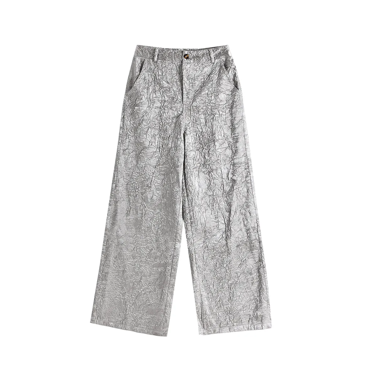 Brylei Pleated Silver Wide-Leg Trousers