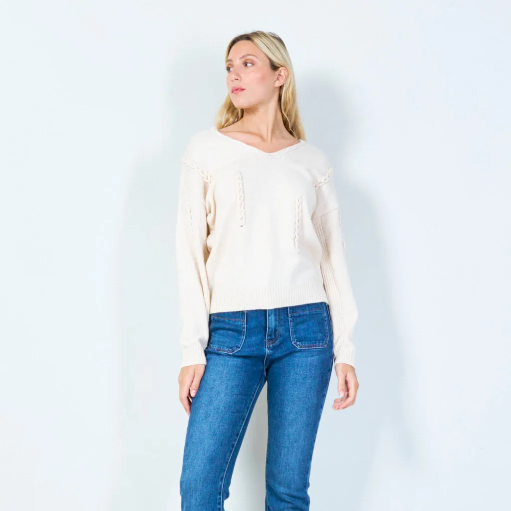 Cable-Knit Sweater with V-Neck Wholesale