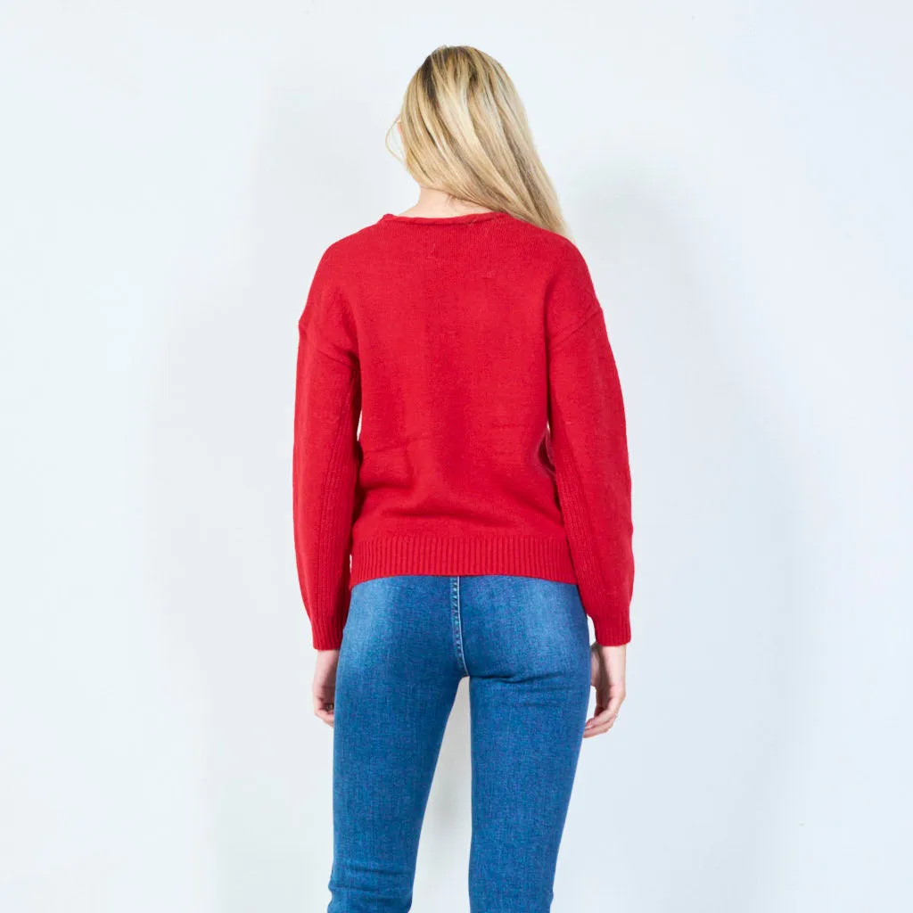 Cable-Knit Sweater with V-Neck Wholesale