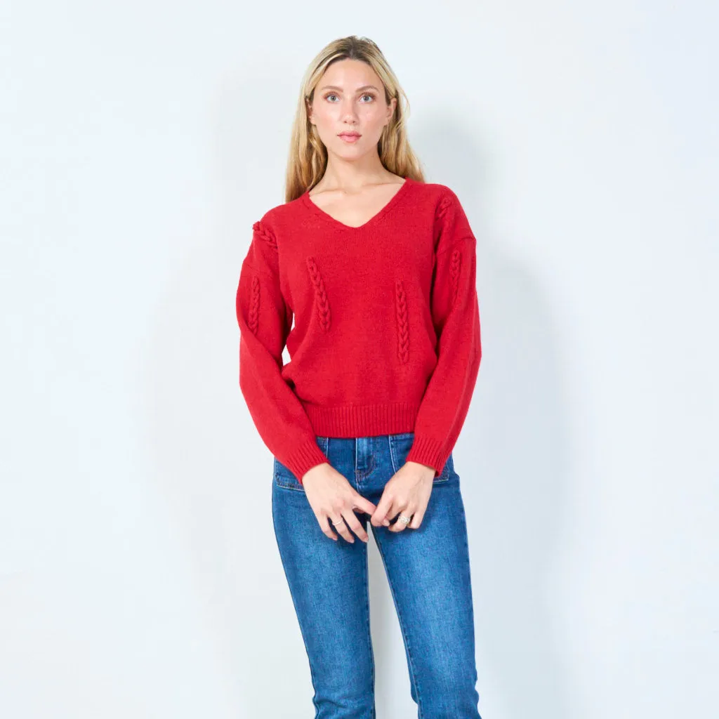 Cable-Knit Sweater with V-Neck Wholesale