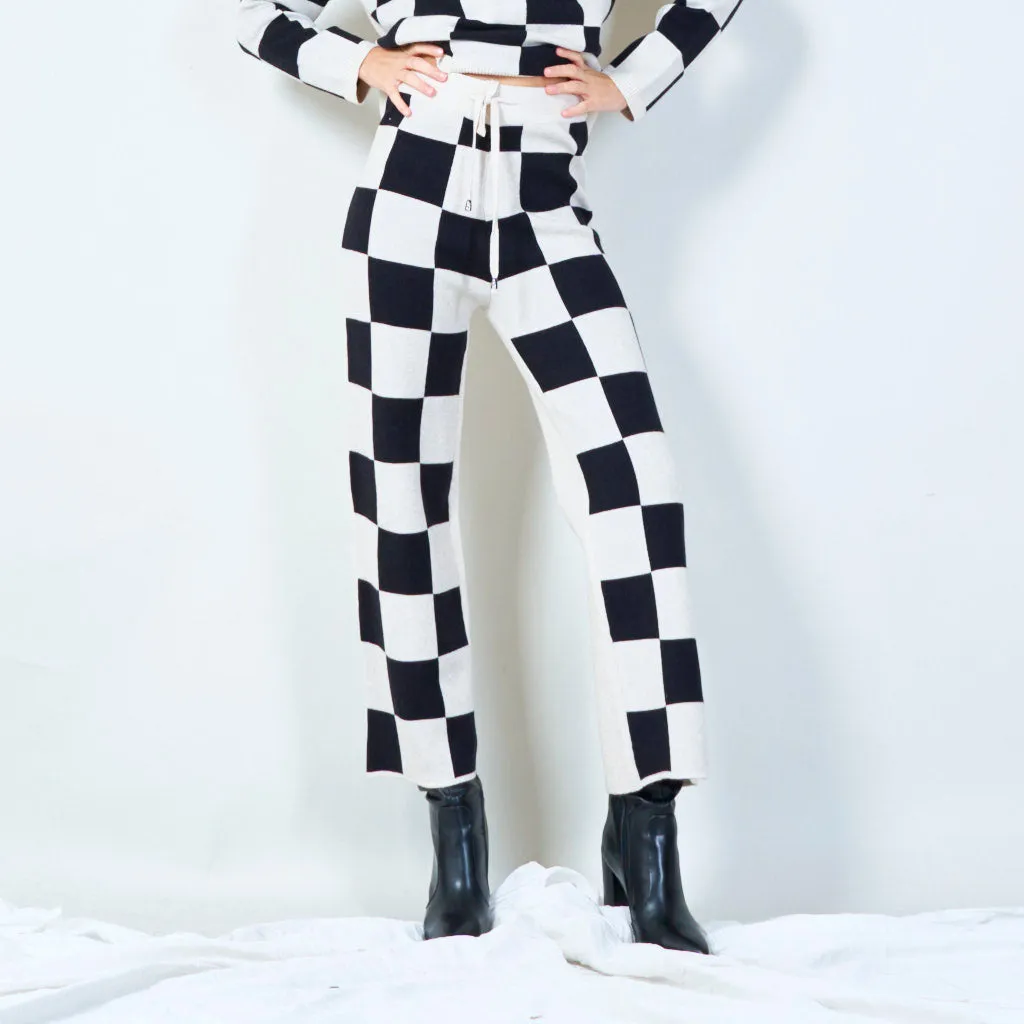 Checkered wide-leg knit pants wholesale