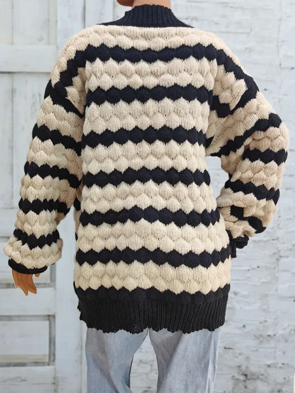 Chunky Geo Knit Cardigan Open-Front Sweater