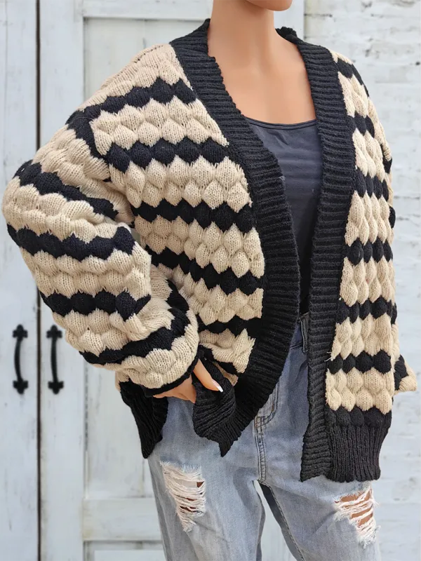 Chunky Geo Knit Cardigan Open-Front Sweater