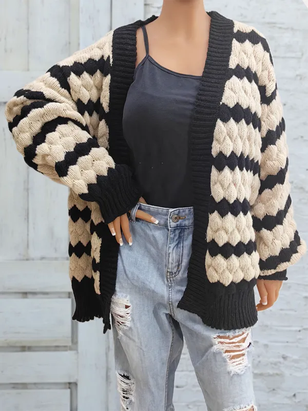 Chunky Geo Knit Cardigan Open-Front Sweater