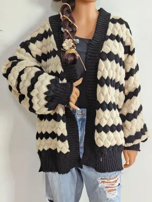 Chunky Geo Knit Cardigan Open-Front Sweater