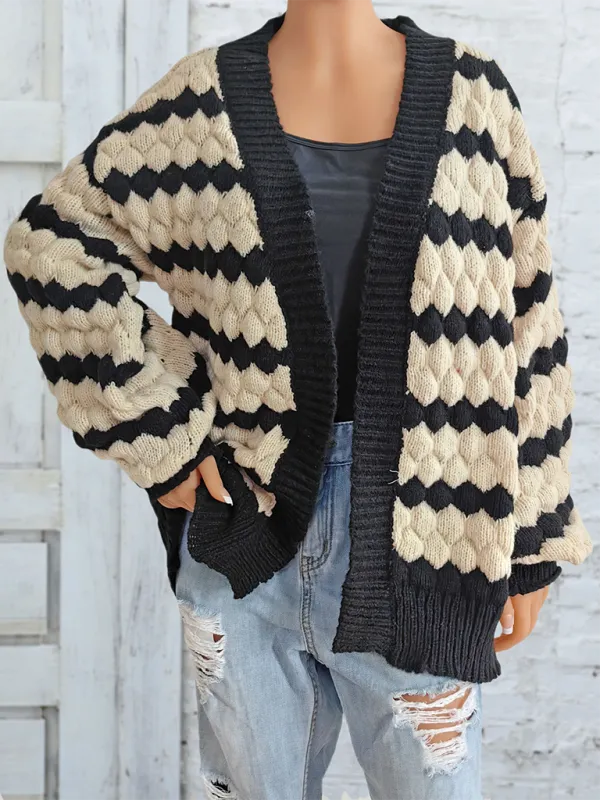 Chunky Geo Knit Cardigan Open-Front Sweater