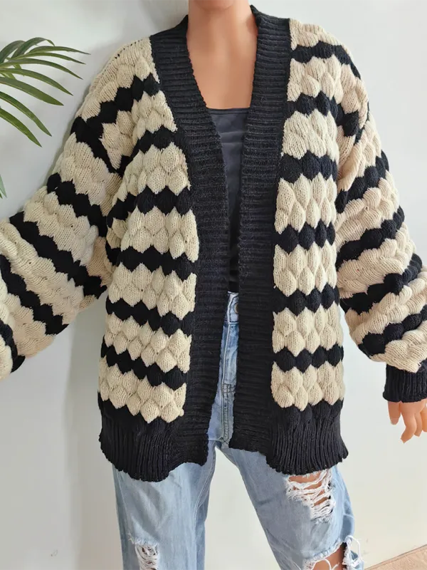 Chunky Geo Knit Cardigan Open-Front Sweater