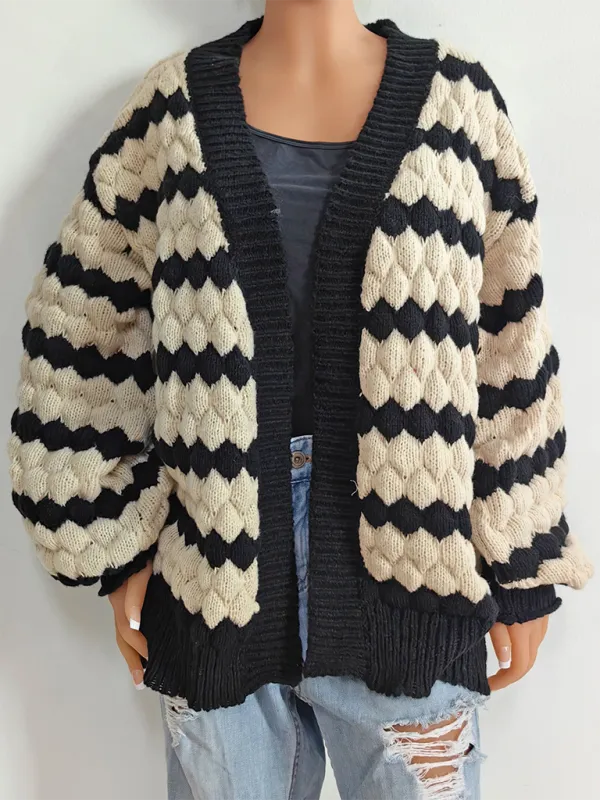 Chunky Geo Knit Cardigan Open-Front Sweater