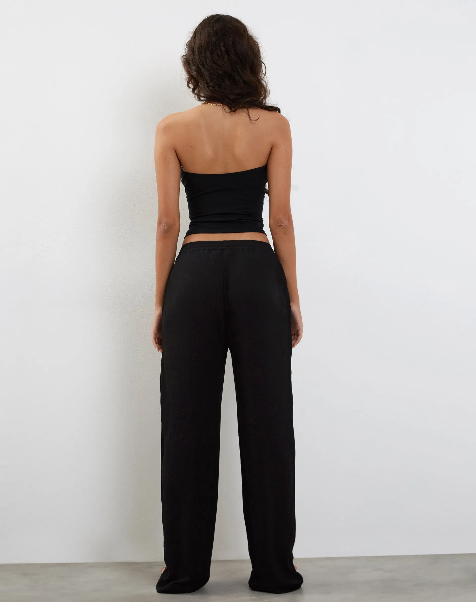 Cisa Wide Leg Trouser in Crinkle Black