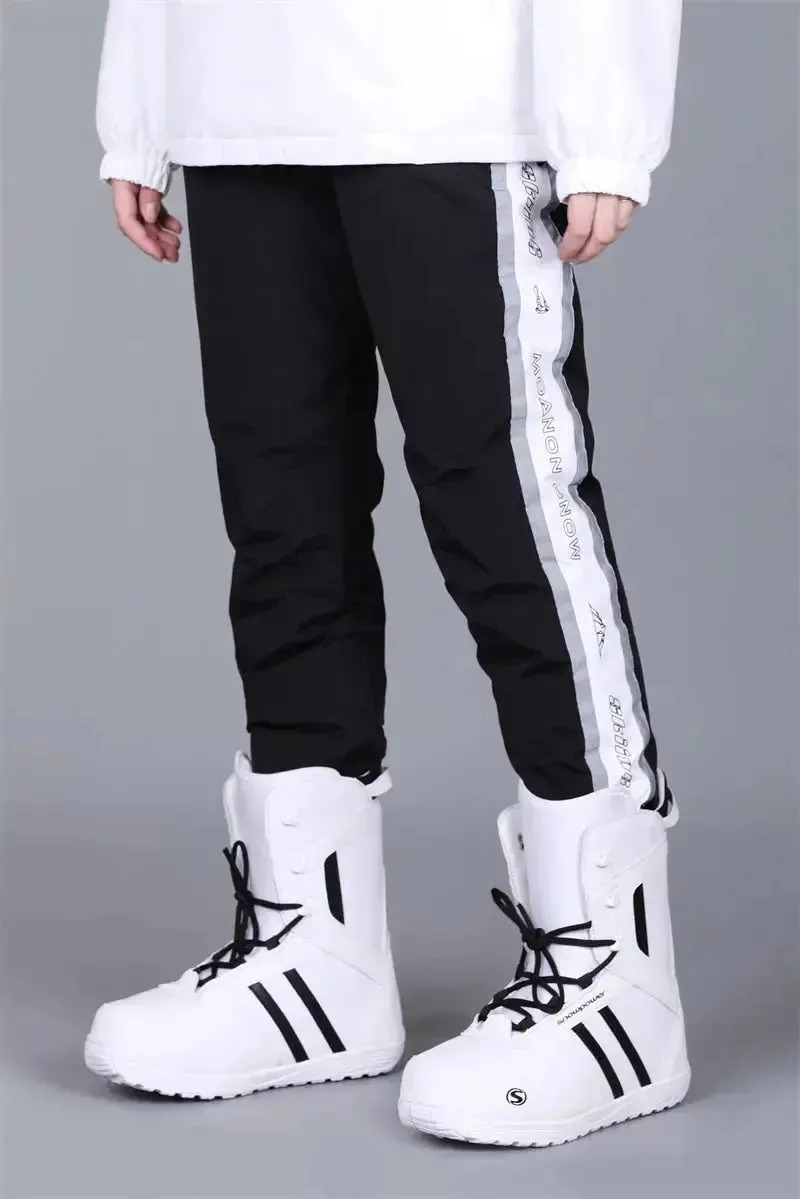 Classical Black & White Snow Pants Reflective Warm Winter Trousers