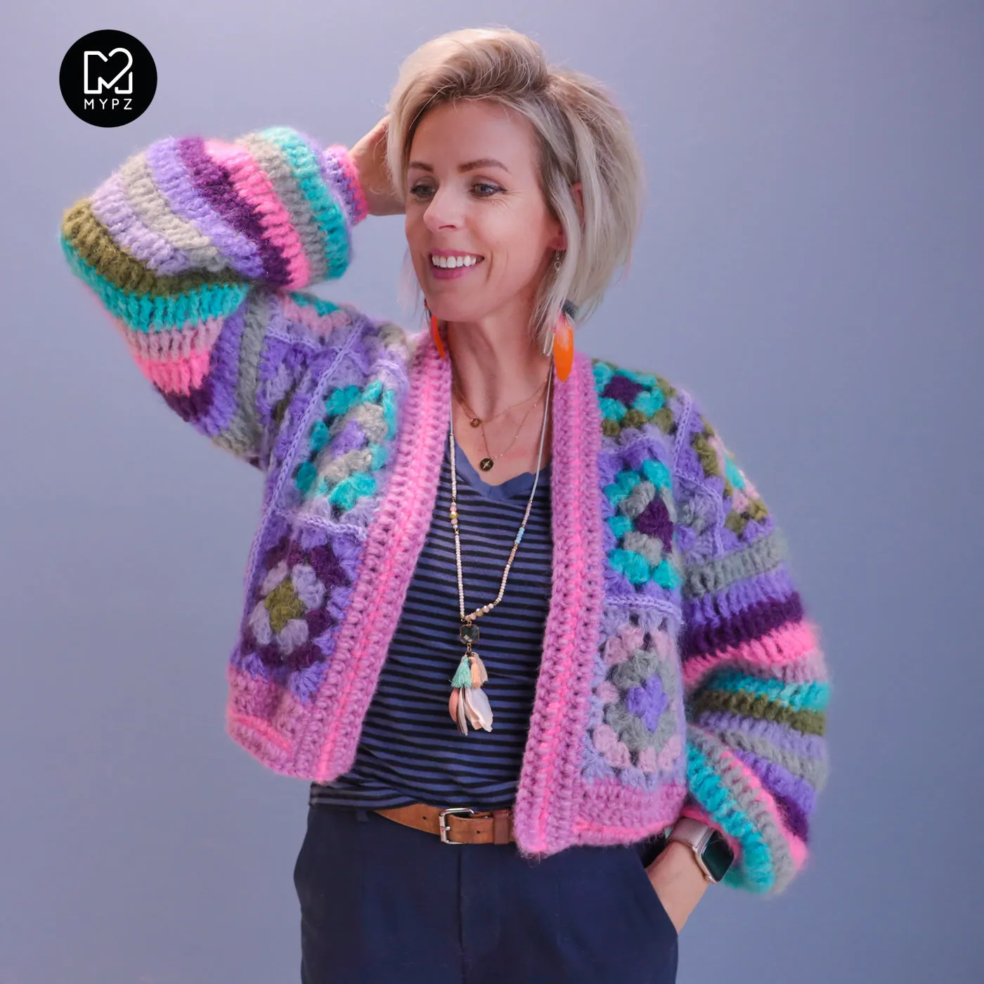 Crochet kit - MYPZ Granny mohair cardigan Purple Candy (ENG-NL-DE)