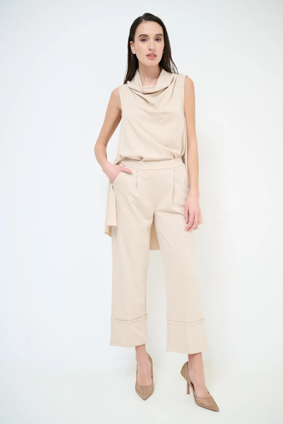 Cropped wide leg cuffed trousers wholesale