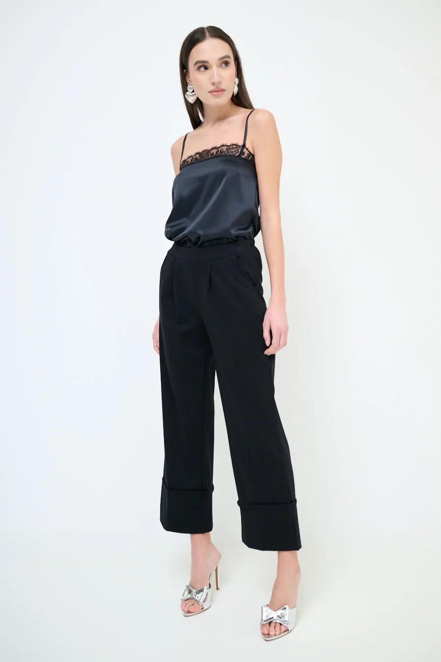 Cropped wide leg cuffed trousers wholesale