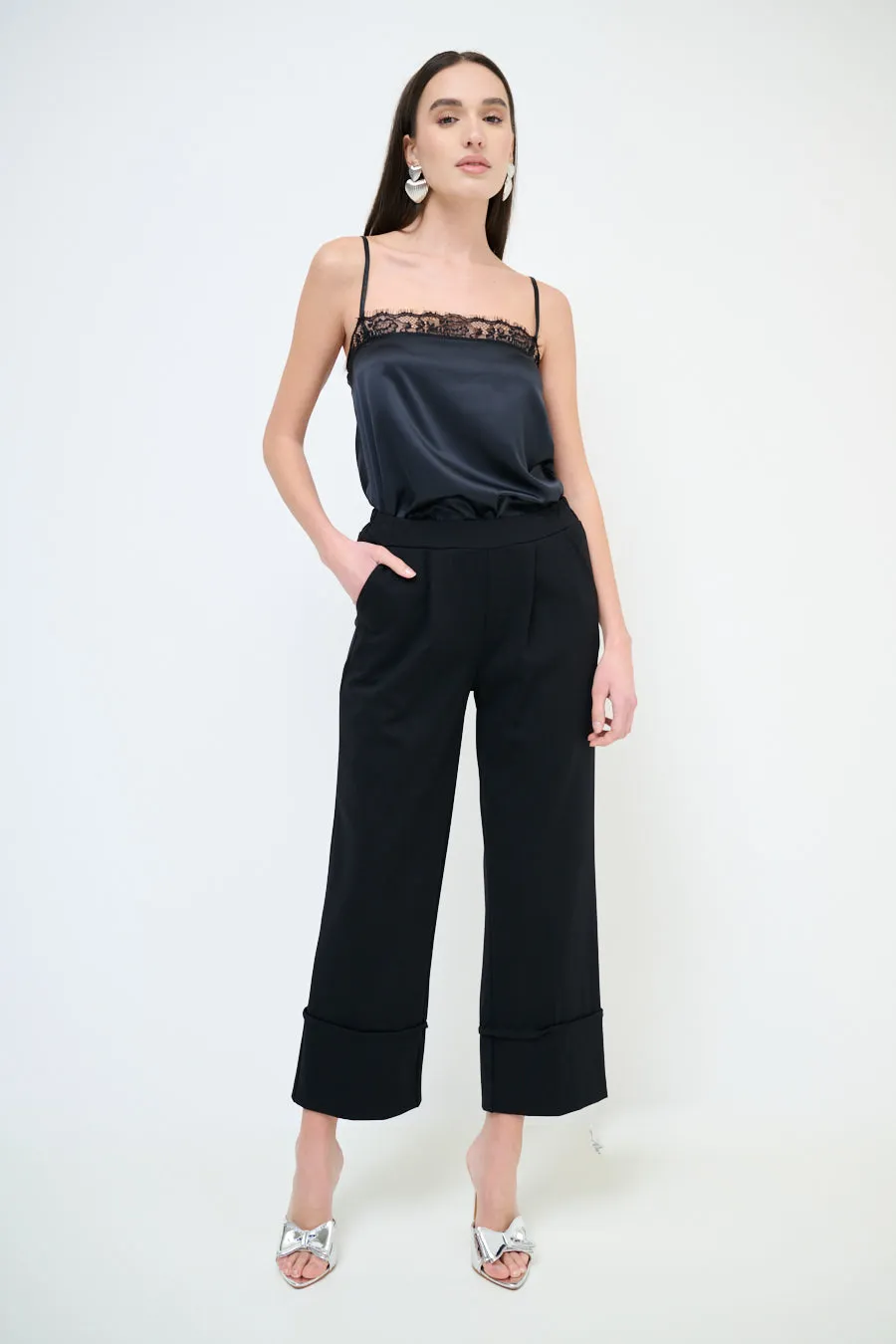 Cropped wide leg cuffed trousers wholesale