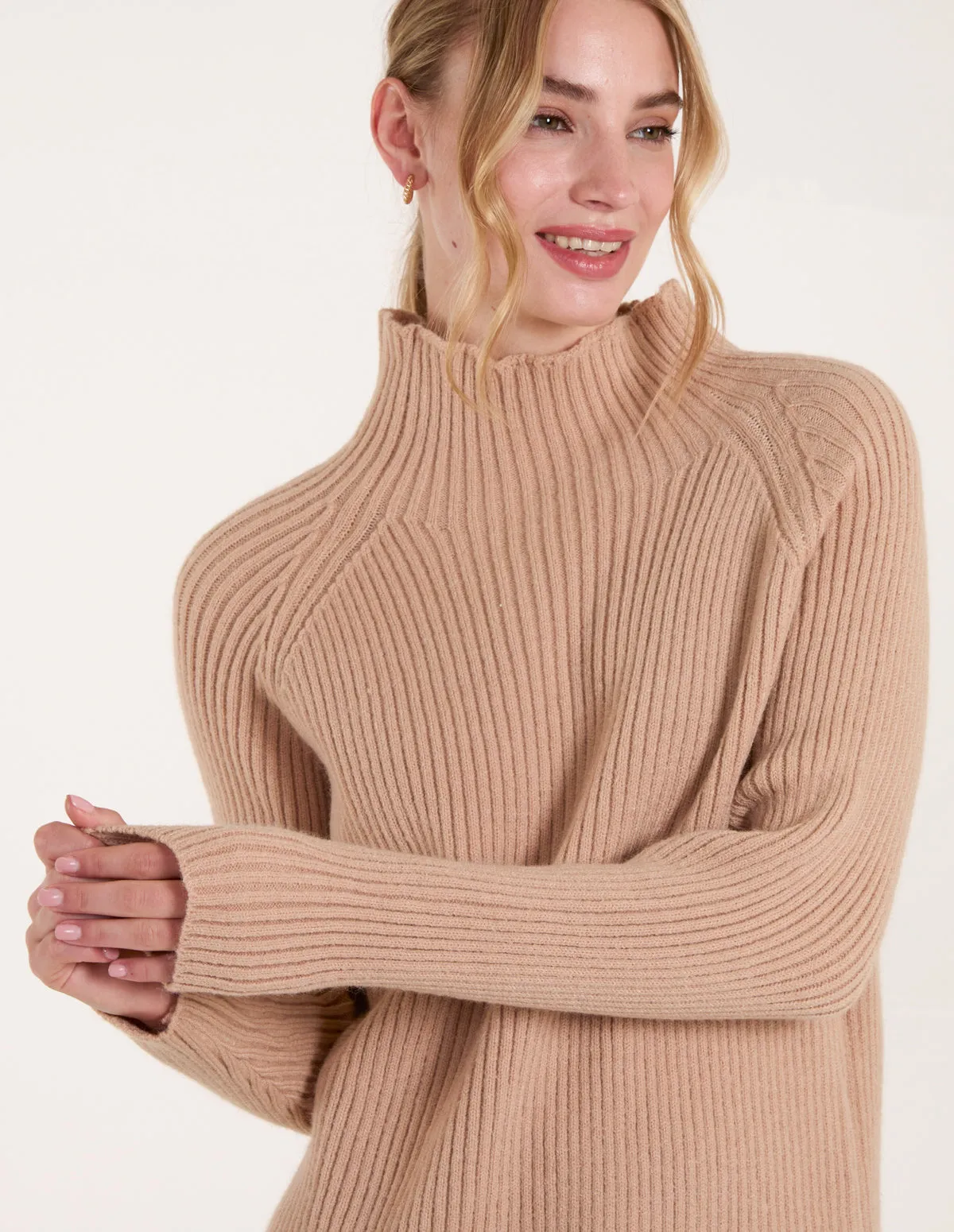 Double Hem Detail High Neck Jumper