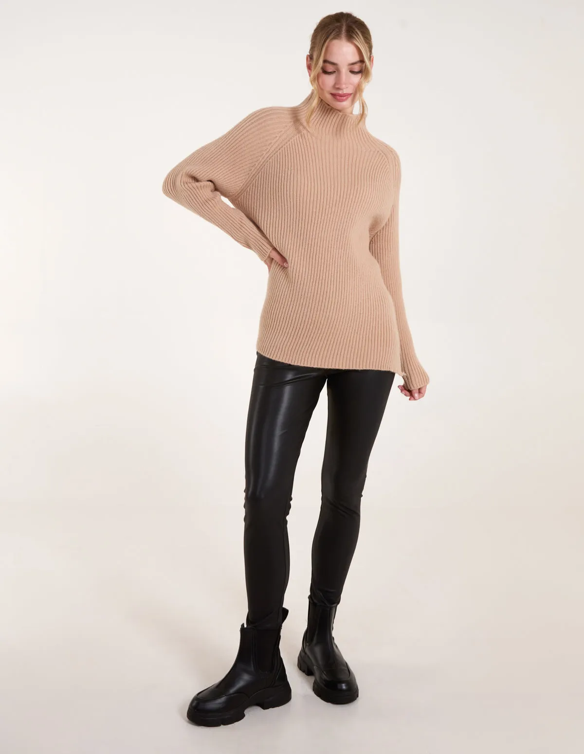 Double Hem Detail High Neck Jumper