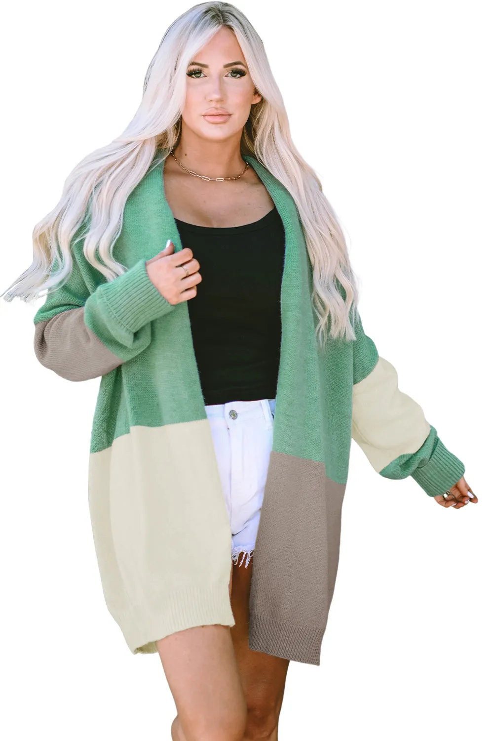 Draped Open Front Chunky Cardigan