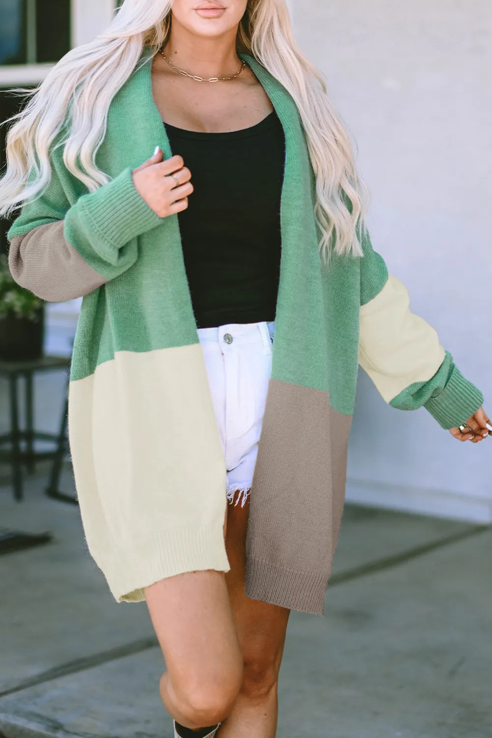 Draped Open Front Chunky Cardigan