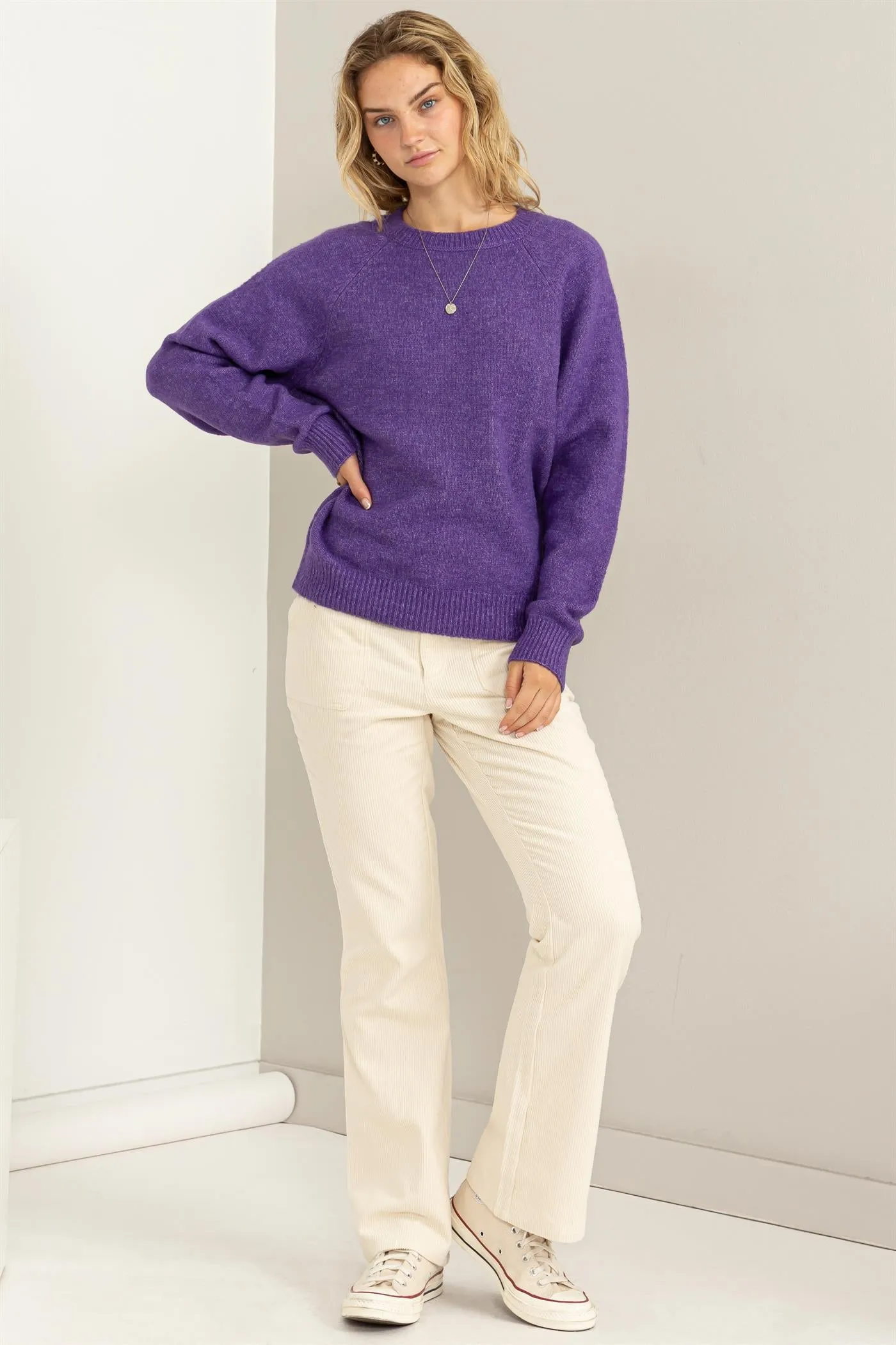 DZ23F209-Raglan Long Sleeve Sweater