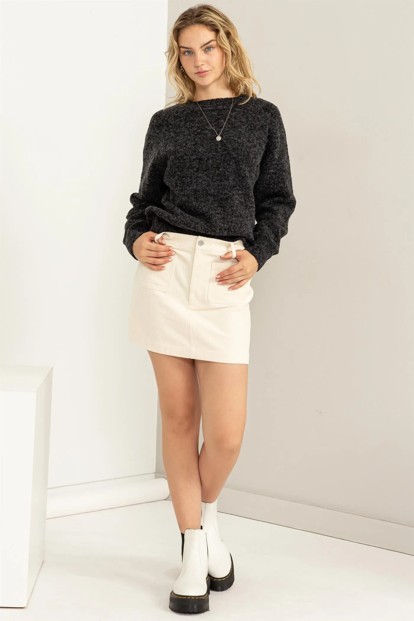 DZ23F209-Raglan Long Sleeve Sweater