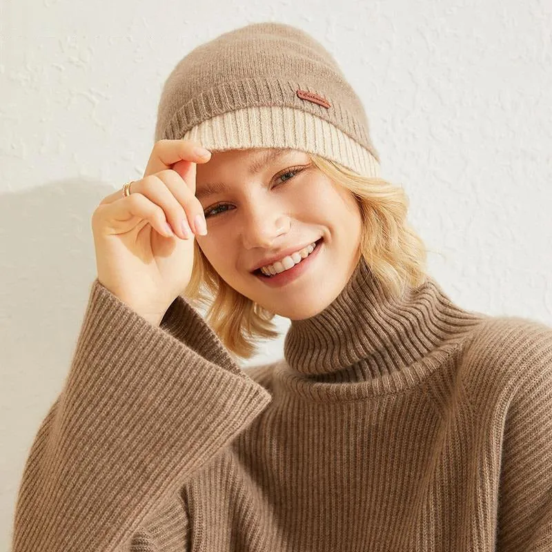 Elastic Two-Tone Winter Fashion Knitted Bonnet Hats