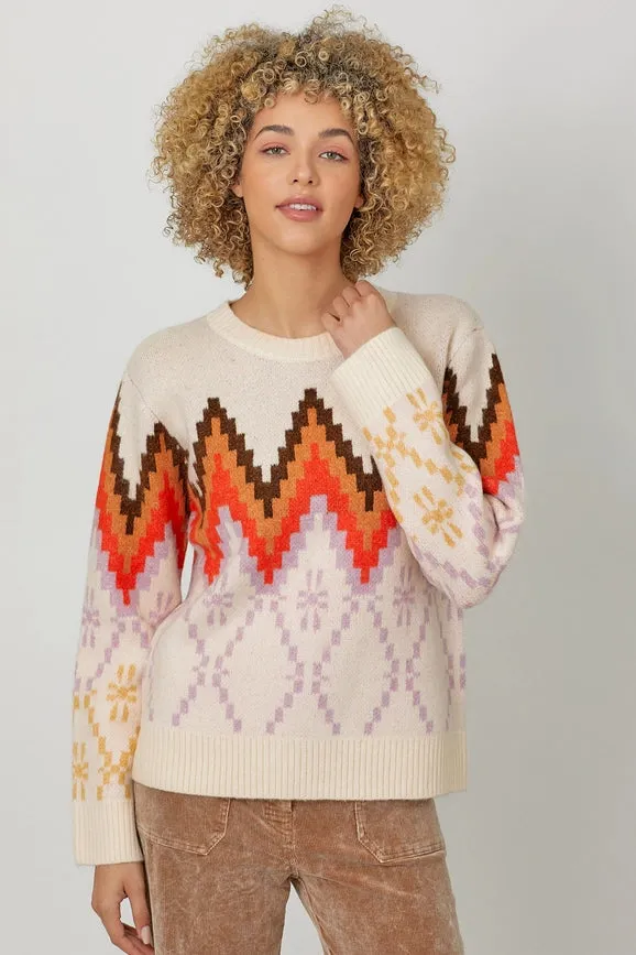 Fair Isle Pullover Sweater  Ivory Mix