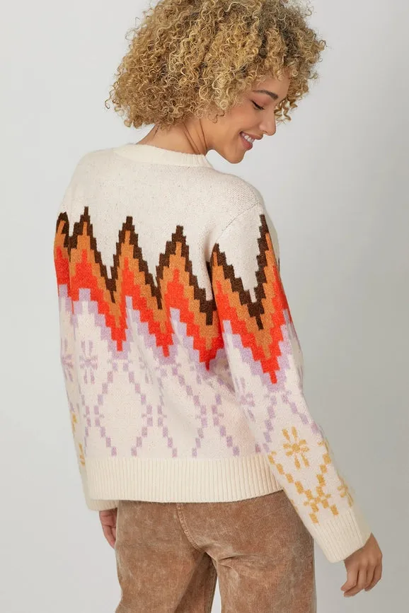 Fair Isle Pullover Sweater  Ivory Mix