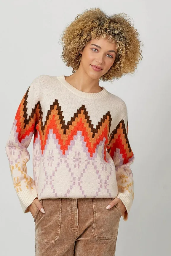 Fair Isle Pullover Sweater  Ivory Mix