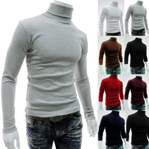 Fashion Casual Men's Autumn Winter Warm Cotton Blend High Neck Pullover Jumper Solid Sweater Tops Turtleneck