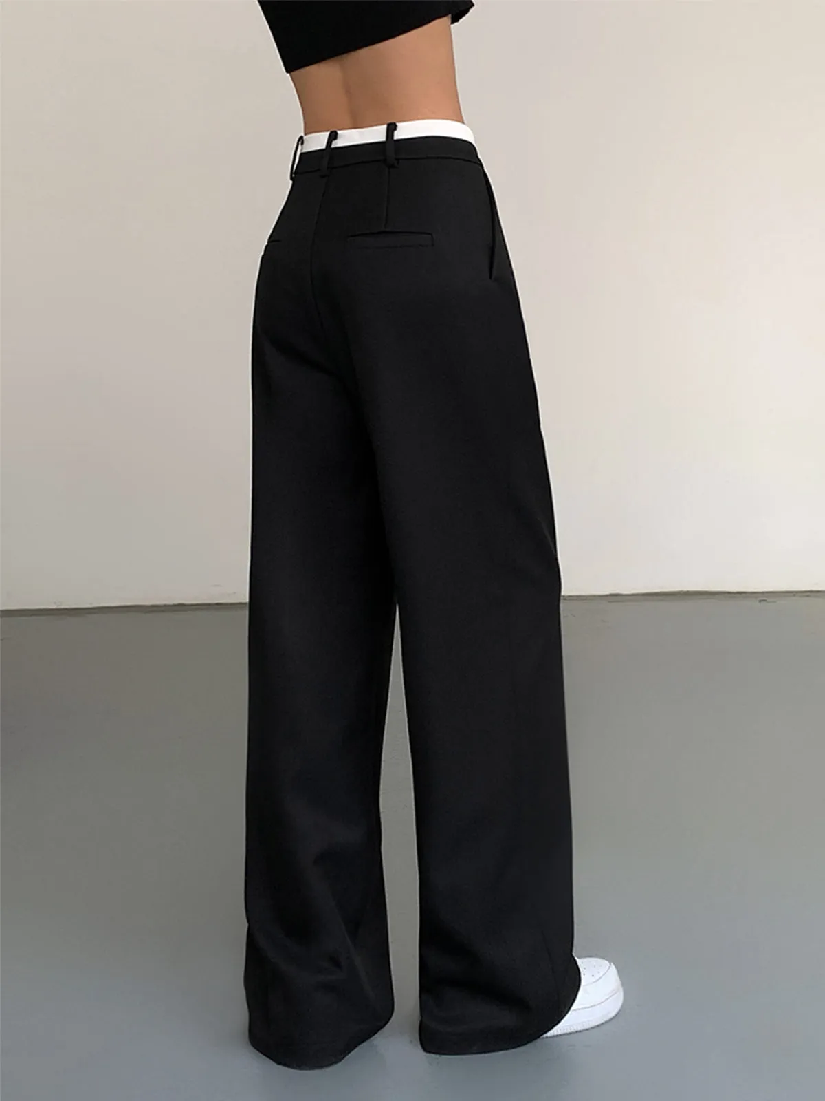 Full Length Contrast Trendy Trim Wide Leg Pants