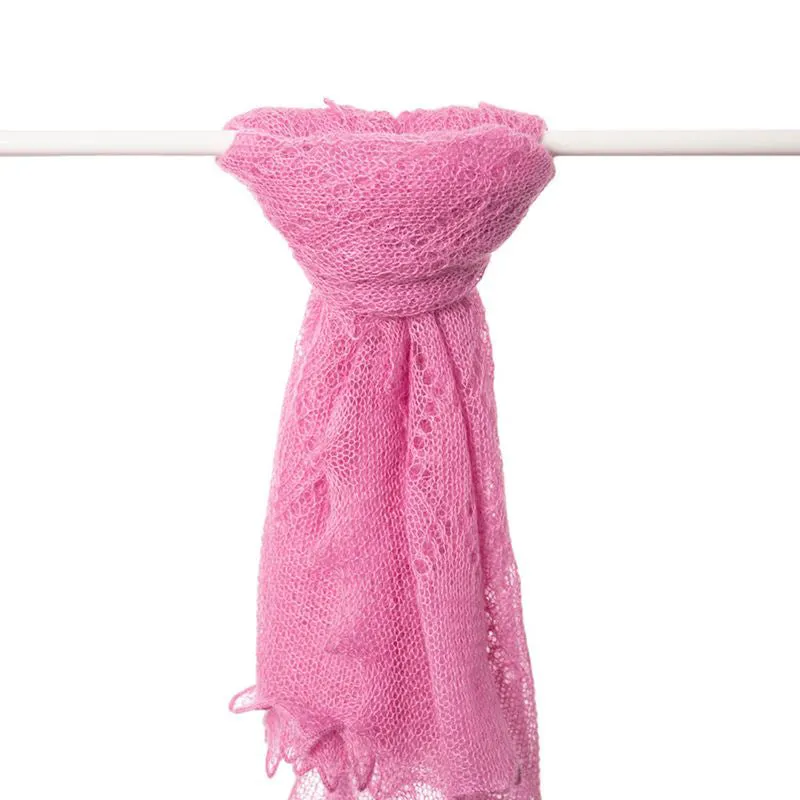 G.H.Hurt & Son Soft and Fluffy Mohair and Silk Scarf with Tassels - Cyclamen