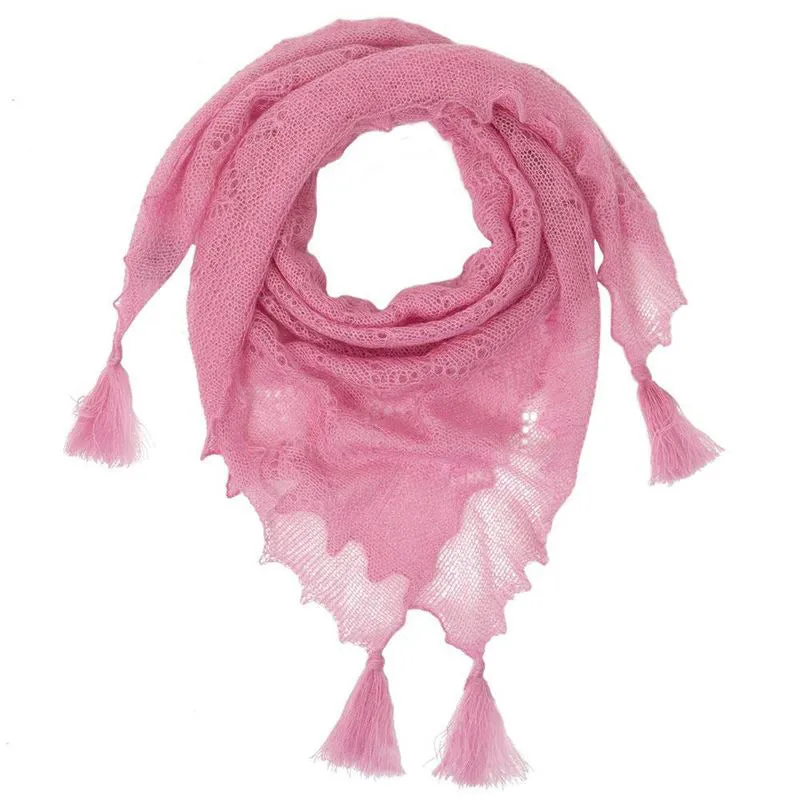 G.H.Hurt & Son Soft and Fluffy Mohair and Silk Scarf with Tassels - Cyclamen