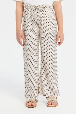 Girls Beige Polka Dot Trousers