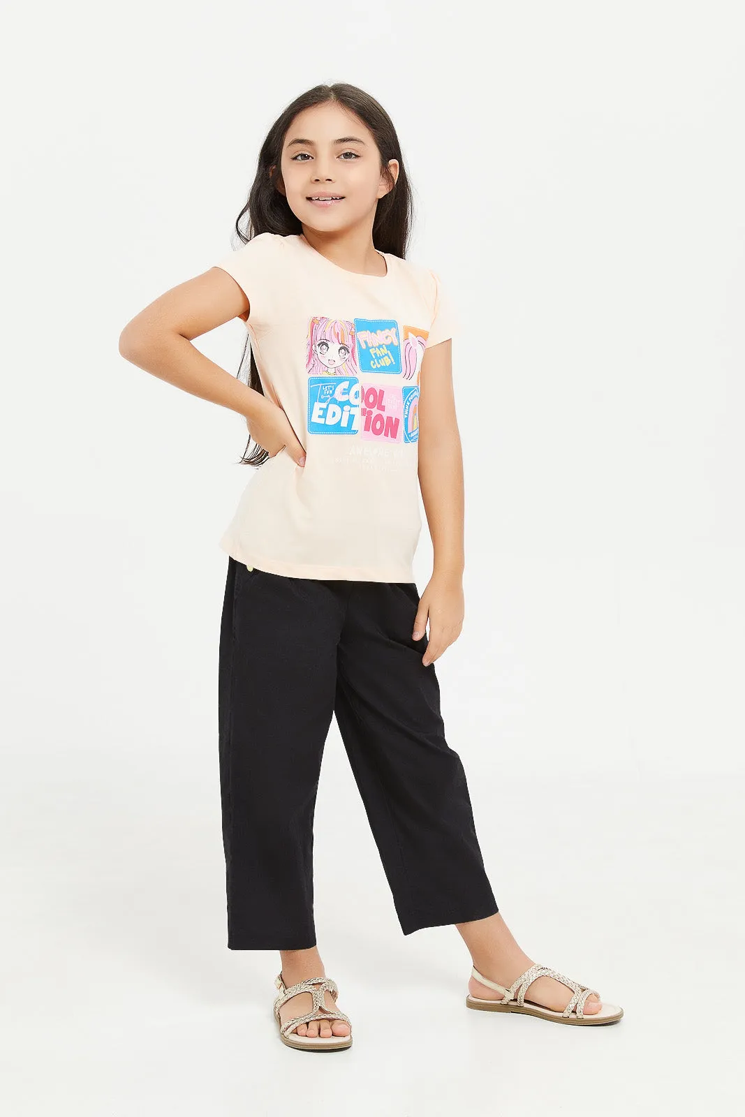 Girls Black Trousers With Golden Buttons