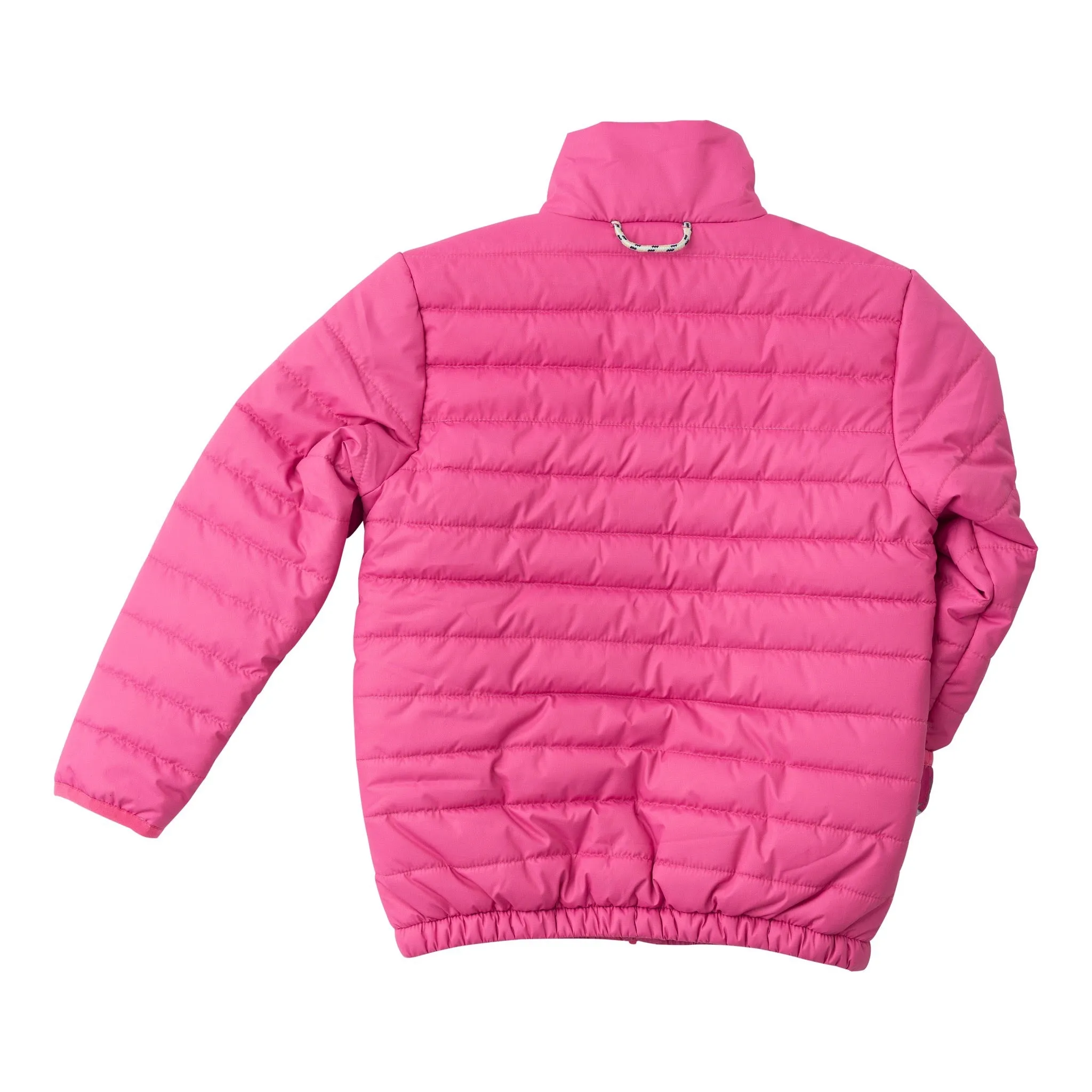 Girl's Puffer Jacket in Raspberry Rose Pink with Bigeye Tuna Print Liner