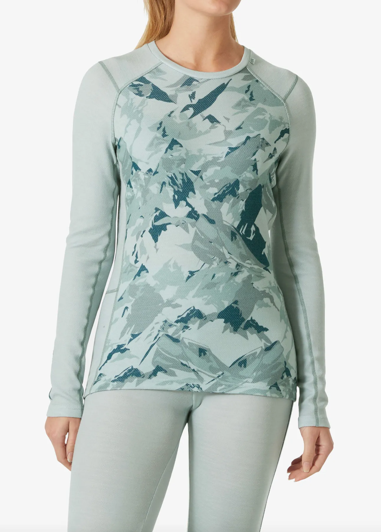 Helly Hansen Lifa Merino Midweight Graphic Crew - Green Mist Mountain Camo