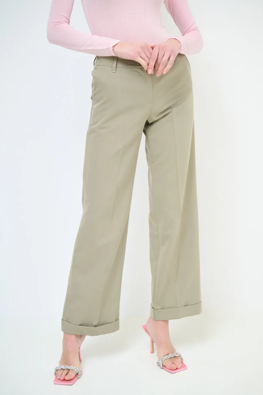 High-waisted wide leg cuffed trousers wholesale