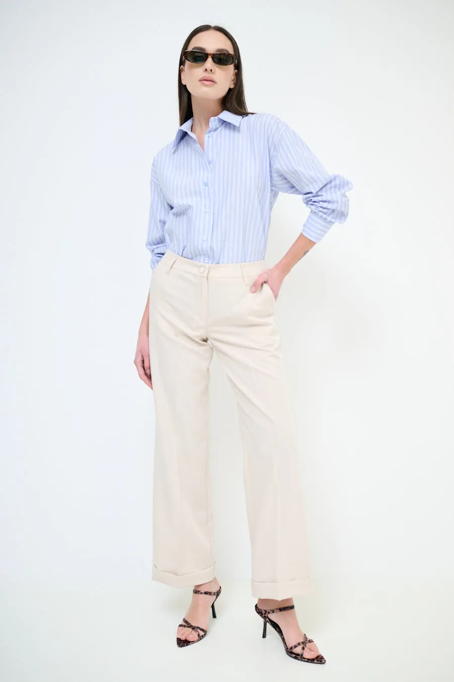 High-waisted wide leg cuffed trousers wholesale