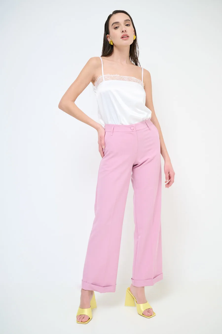 High-waisted wide leg cuffed trousers wholesale