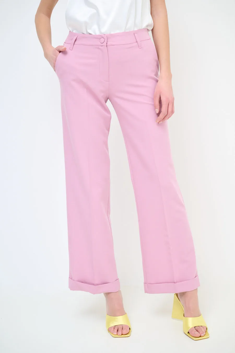 High-waisted wide leg cuffed trousers wholesale