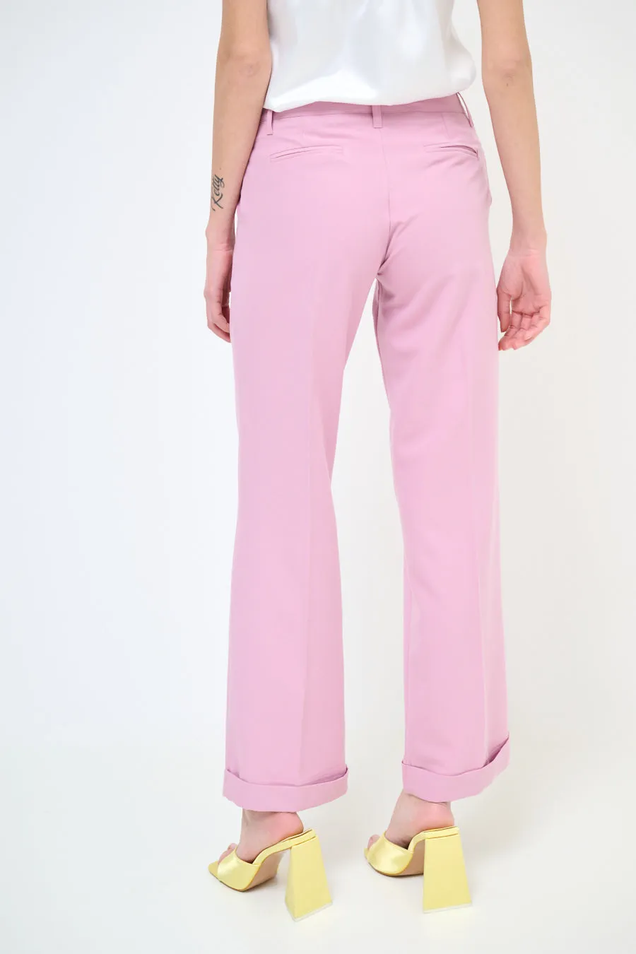 High-waisted wide leg cuffed trousers wholesale